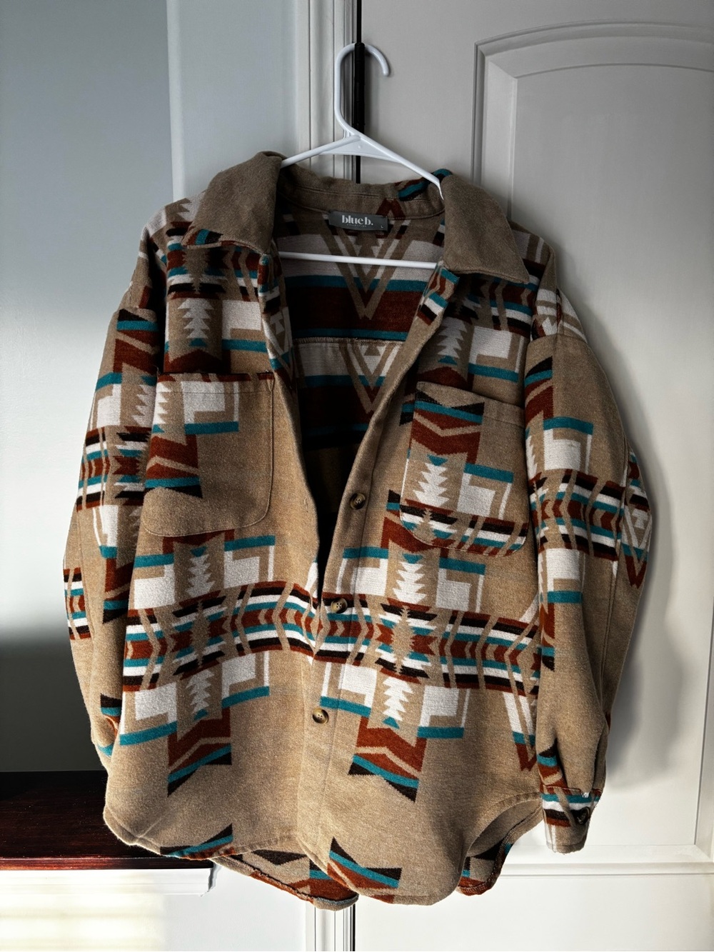 blue b aztec oversized jacket